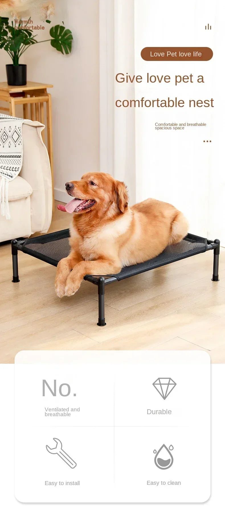 Foldable Elevated Pet Bed with Removable Washable Cover