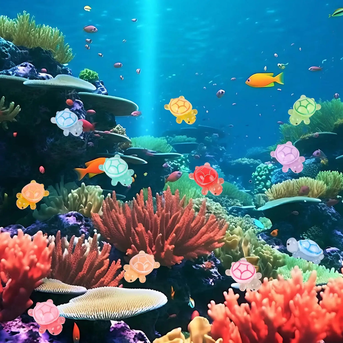 Bunte Harpuntter-Ornamente schwimmen in einer lebendigen Unterwasser-Reefszene.