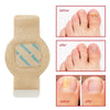 A package of waterproof nail fungus repair patches showing before and after results on a foot and toenail.