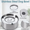 A stainless steel dog bowl with a cute pattern design and anti-slip features.
