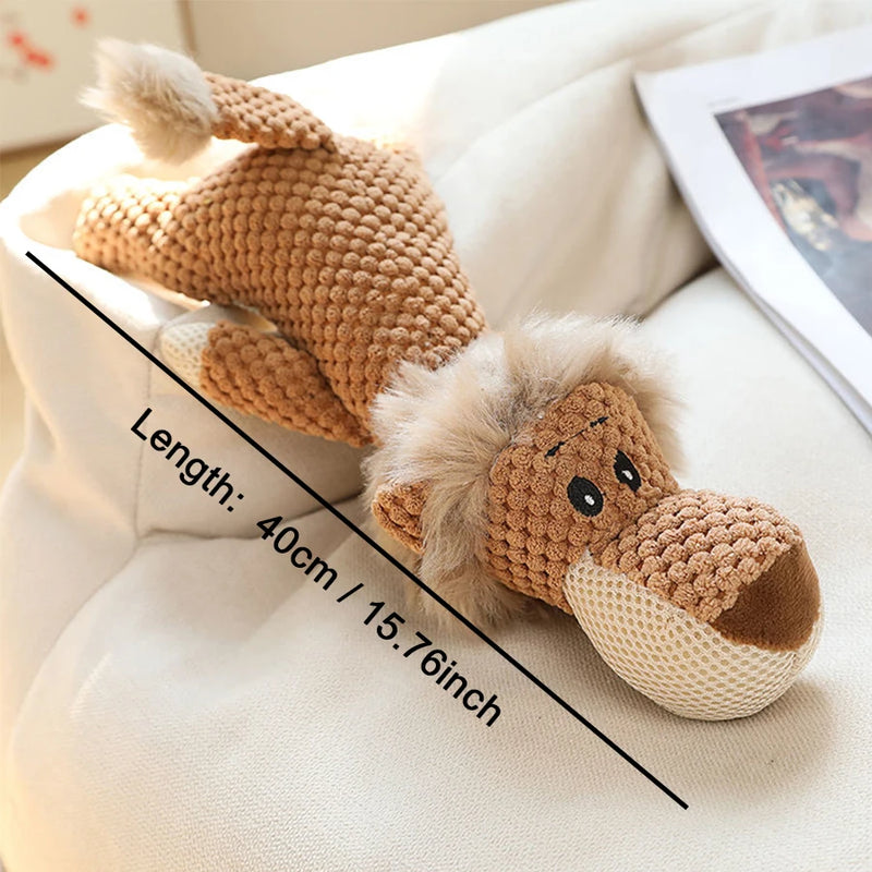 Bite-Resistant Plush Dog Toy Lion Wolf Elephant Squeaky