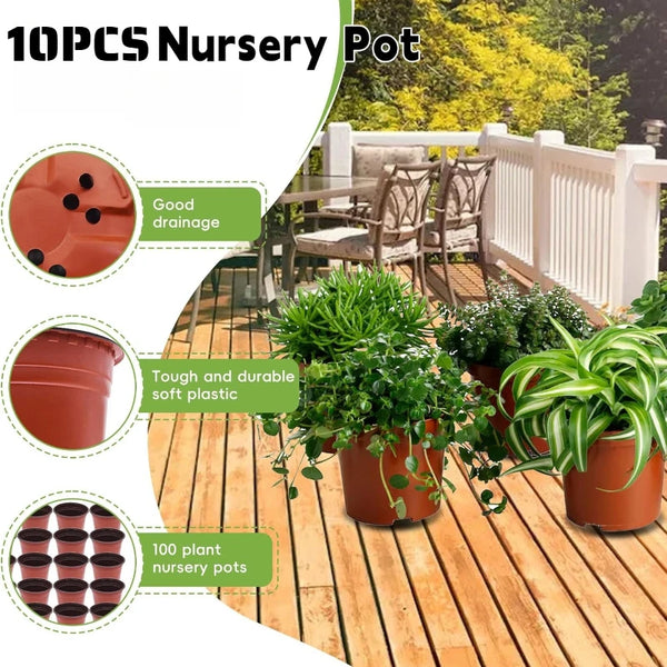 Plastic Plant Nursery Pots with Drainage Holes (Set of 10)