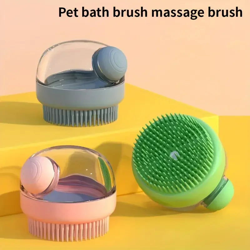 Pet Bath Brush with Soap Dispenser & Silicone Bristles