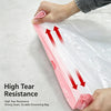 A hand is holding a pink high tear resistance drawstring bag, showing arrows indicating its durability.