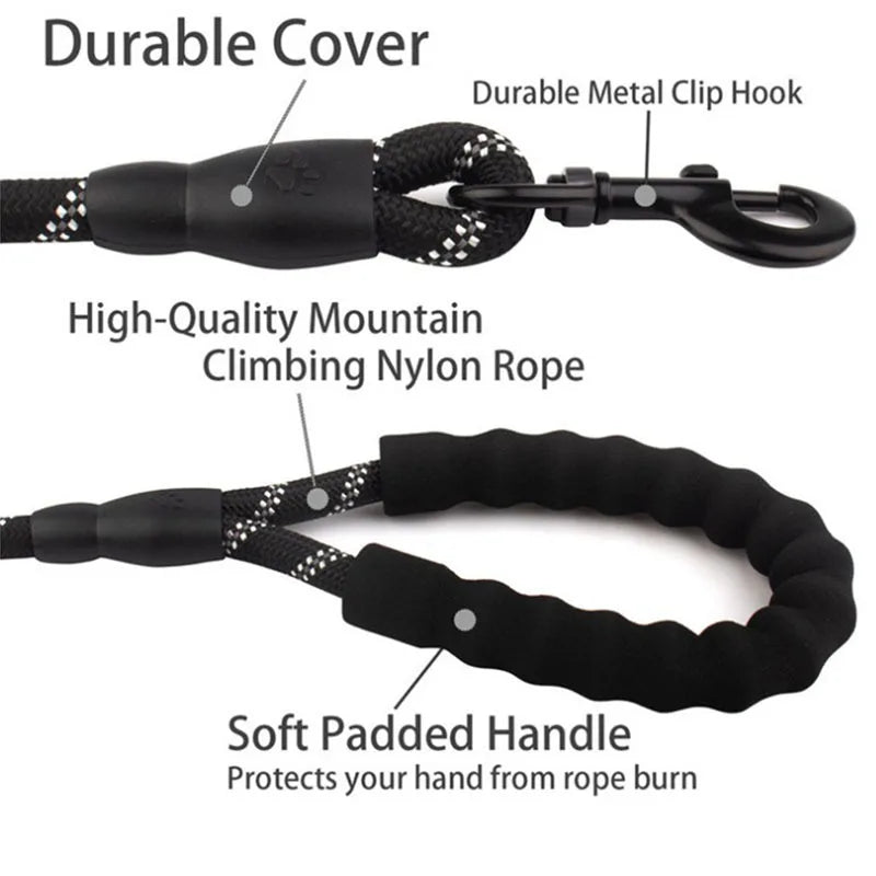 Reflective Dog Leash with Padded Handle - Heavy Duty Double Rope
