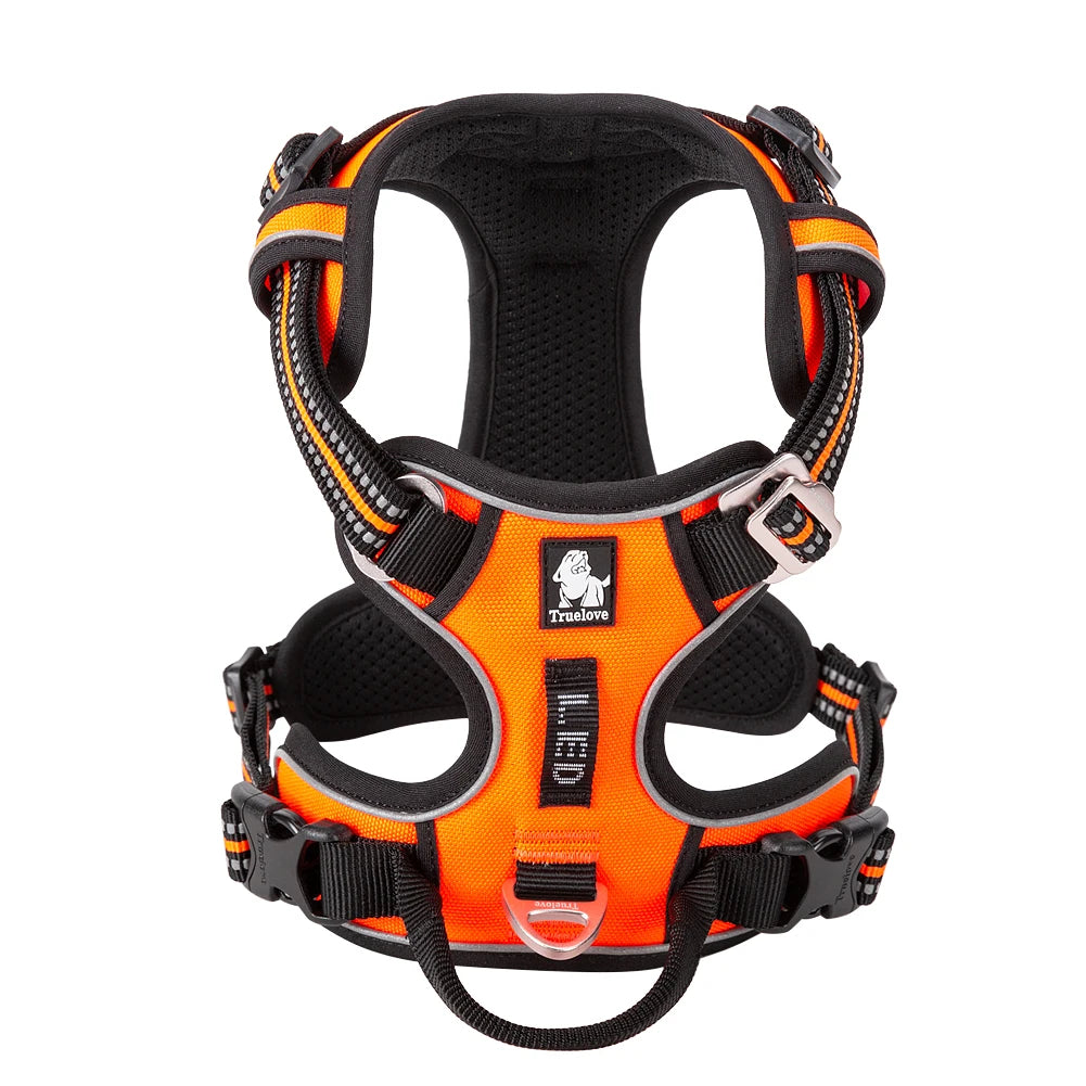Orange gepolstertes Nylon-Hundgeschirr mit schwarzem und reflektierendem Zierrand