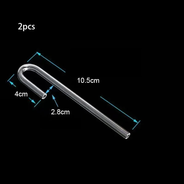A set of two clear acrylic aquarium air tubing connectors shown with dimension lines.