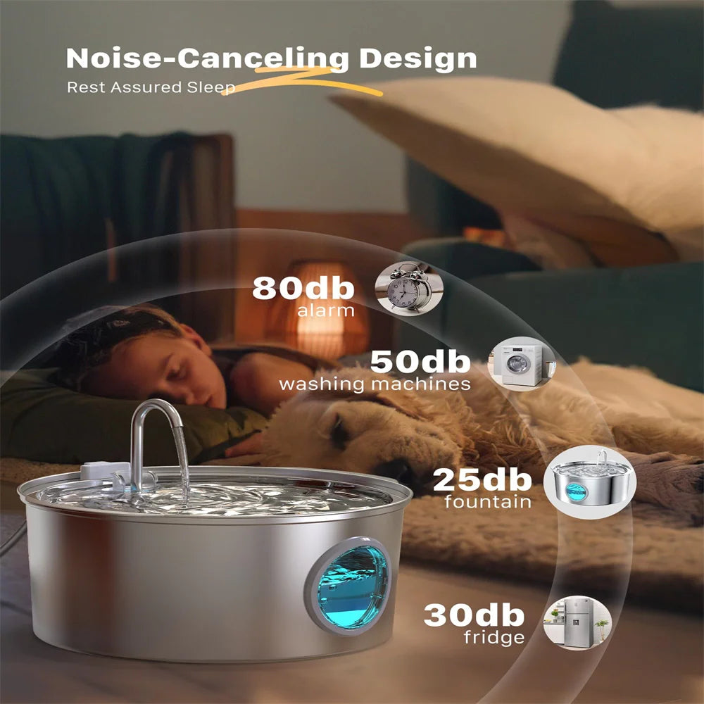 Ultra-Quiet 7L Stainless Steel Pet Water Fountain for Large Dogs & Cats