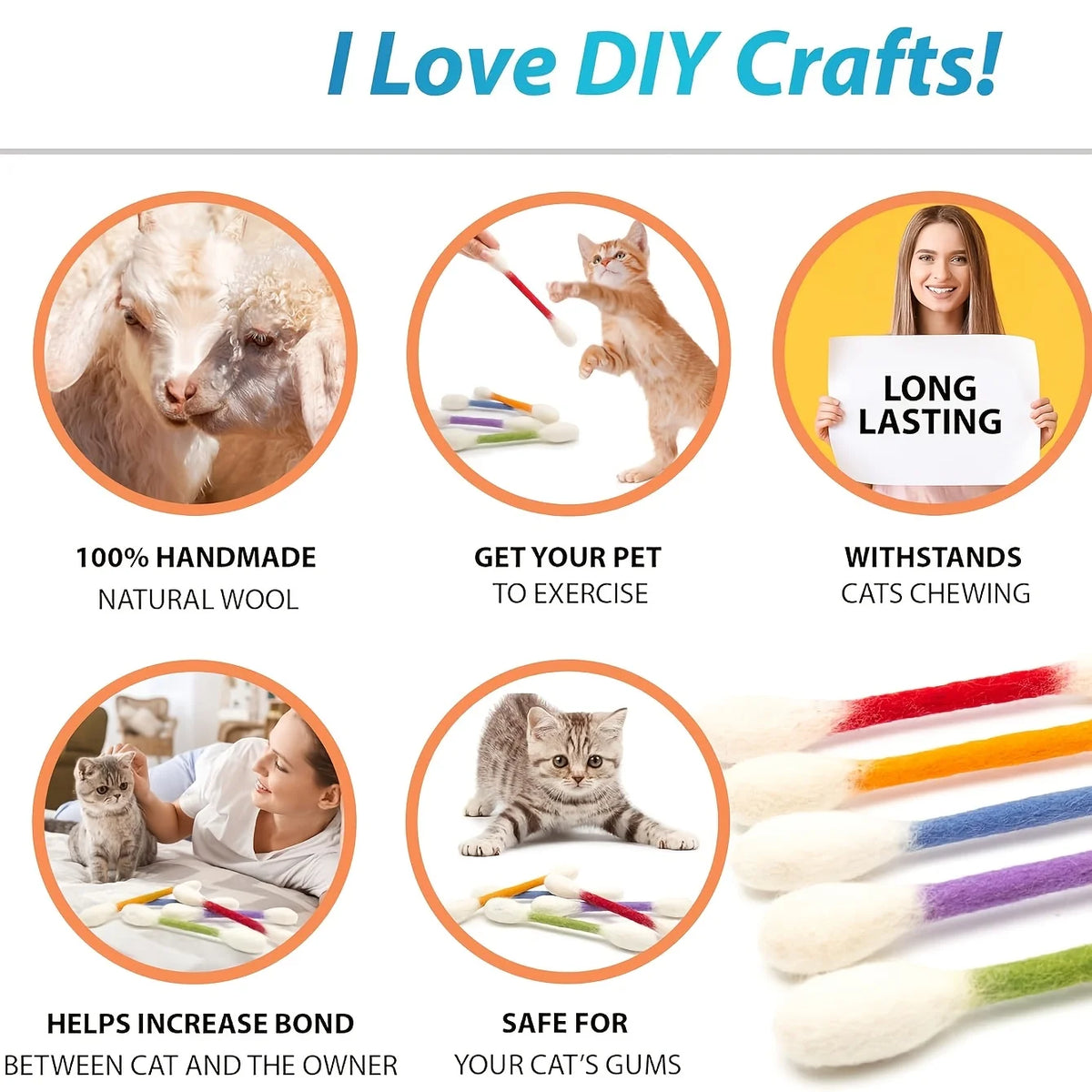 Cat Teaser Wand Set with Replacement Fleece Tops