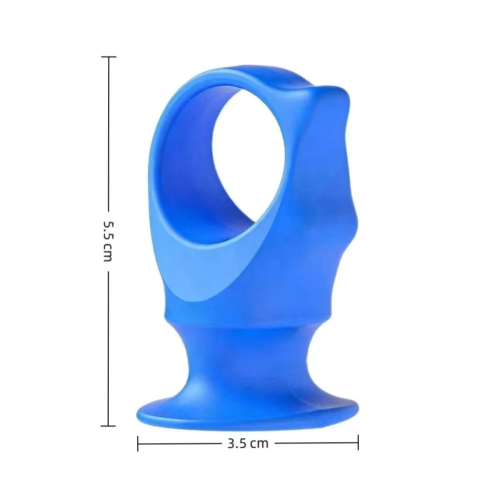 A bright blue silicone pet toothbrush for dogs shown from the side.