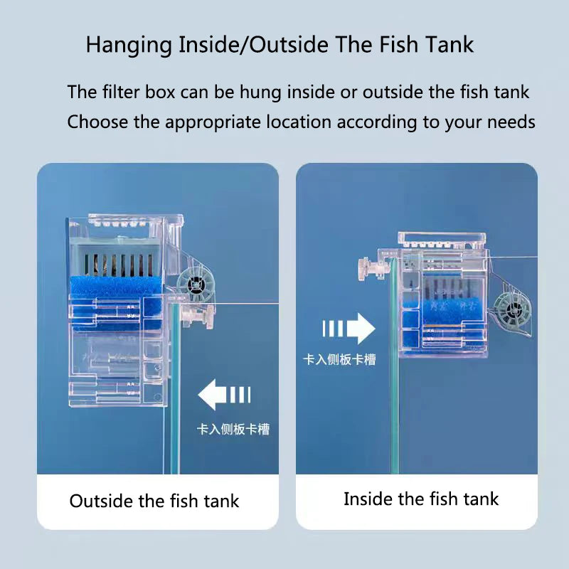 صندوق مرشح حوض السمك مثبت على الحائط مع مضخة مدمجة