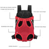 A red pet carrier backpack designed for small dogs and cats with breathable mesh and double protection features.