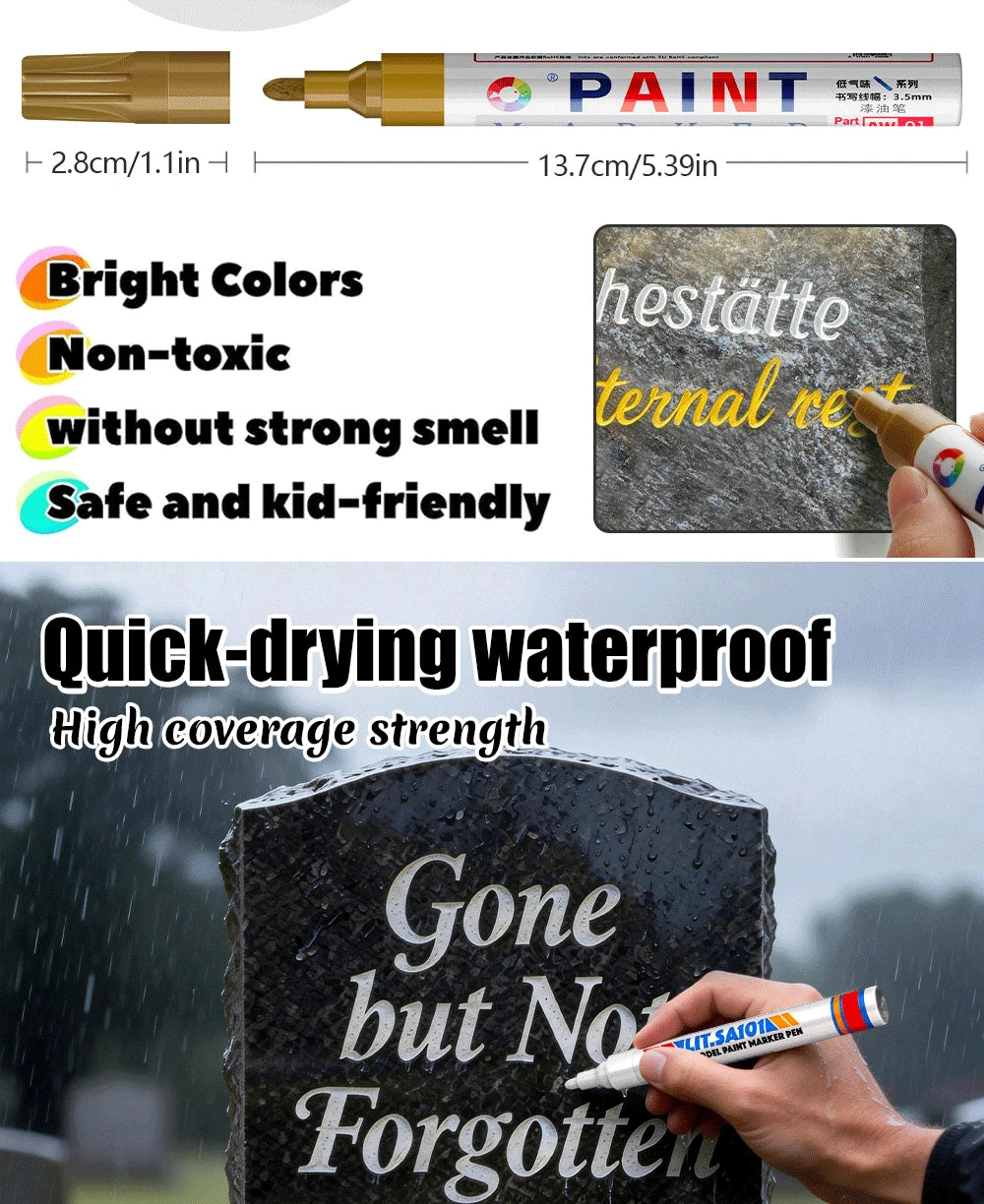 Permanent Stone Touch-Up Paint Pen for Rock, Ceramic, and Mug DIY
