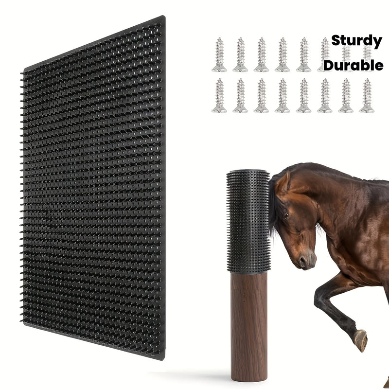 Poteau de grattage pour chevaux en PVC renforcé avec brosse en caoutchouc