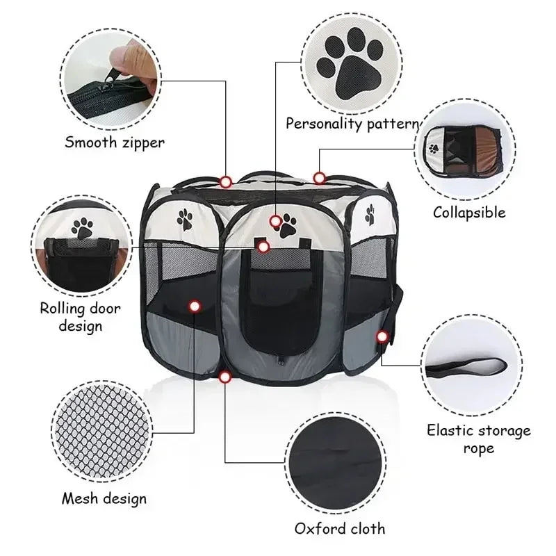 Foldable Oxford Cloth Pet Playpen with Mesh Roof