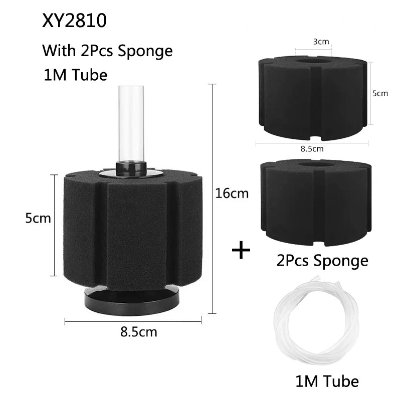 Black aquarium bio sponge filter kit including a 1M tube and two sponges