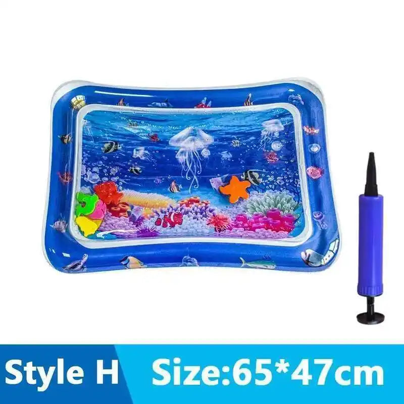 Blue sensory water play mat featuring underwater scenes and colorful fish for pets
