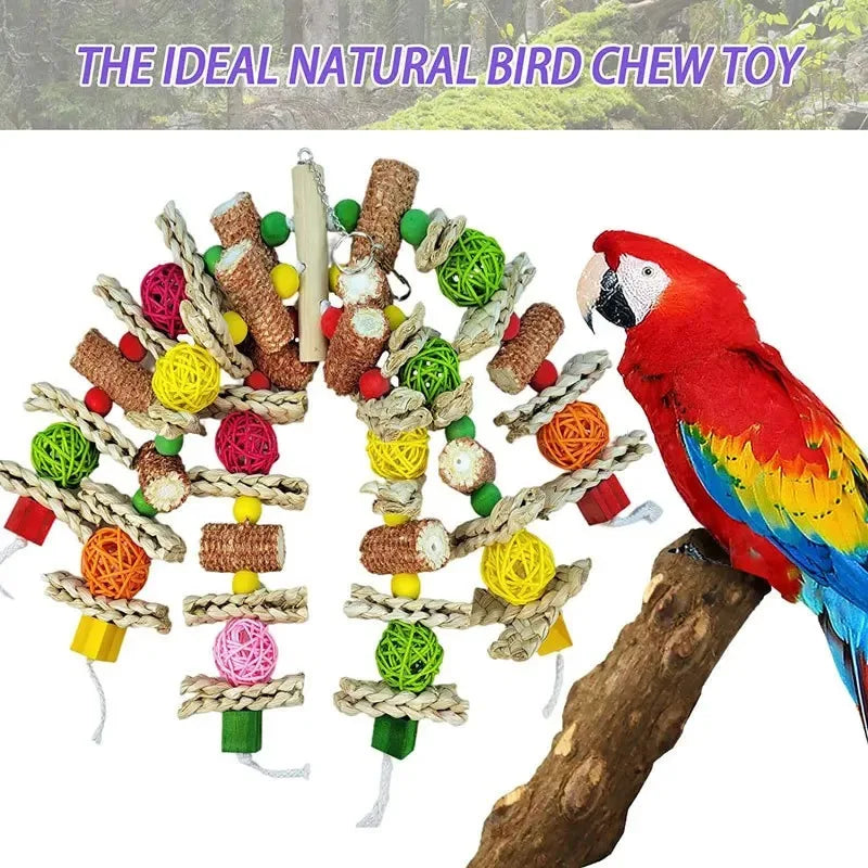 Wooden Bird Swing Toy with Chewing Beads for Parrots and Budgies