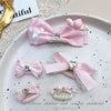 Pink Bow Pet Hair Clip with Rhinestone & Pearl Accents
