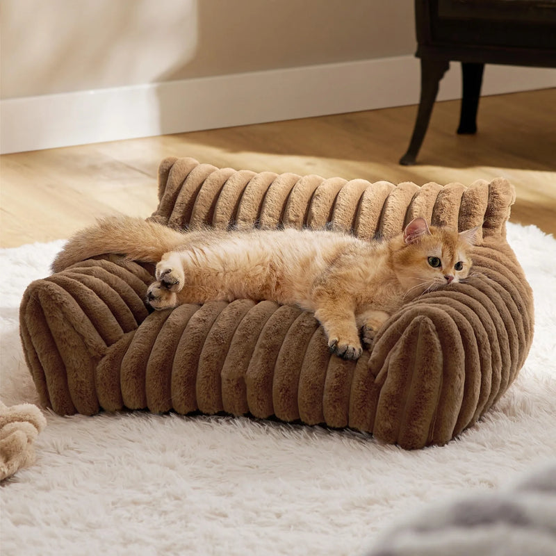 Canapé-Lit pour Animaux en Fausse Fourrure à Trois Côtés