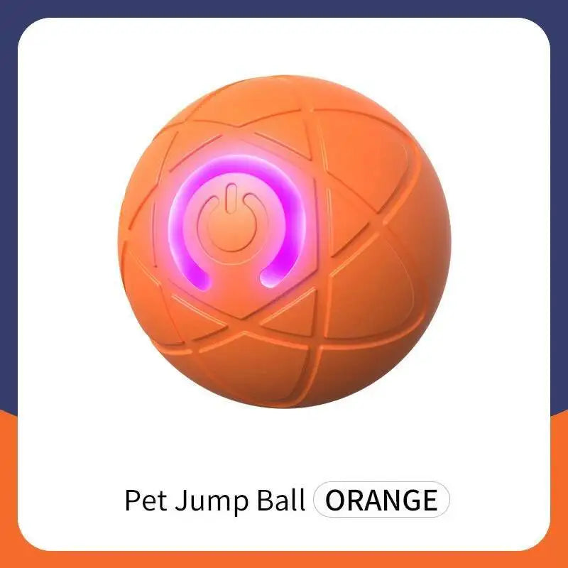 An orange interactive pet jump ball with a glowing purple switch on top.