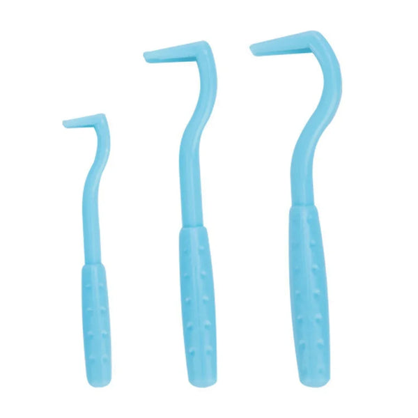 A pair of light blue pet flea and tick removal hooks.