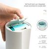 A hand is shown opening a white trash can to integrate a shovel for isolating pet excrement odor.