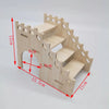 A wooden multi-room maze playhouse for hamsters showing its structure and dimensions.