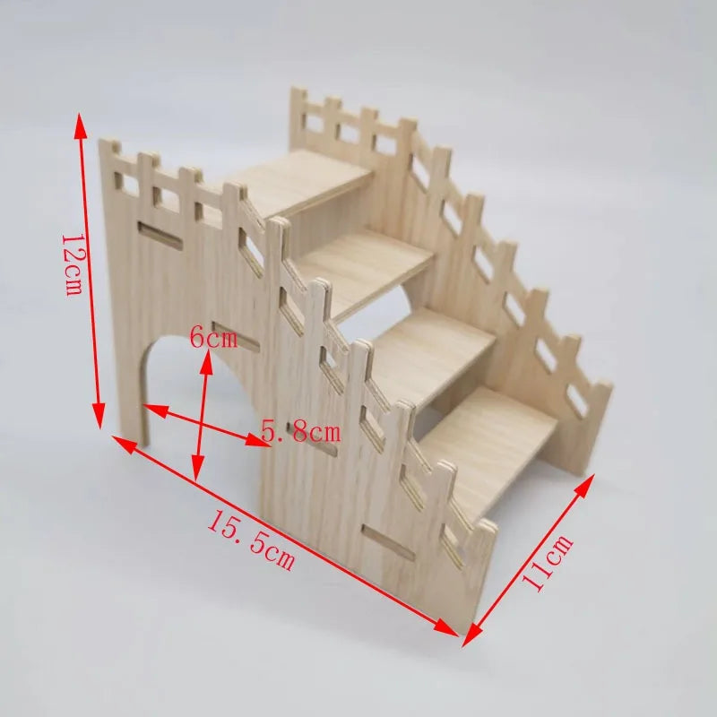 A wooden multi-room maze playhouse for hamsters showing its structure and dimensions.