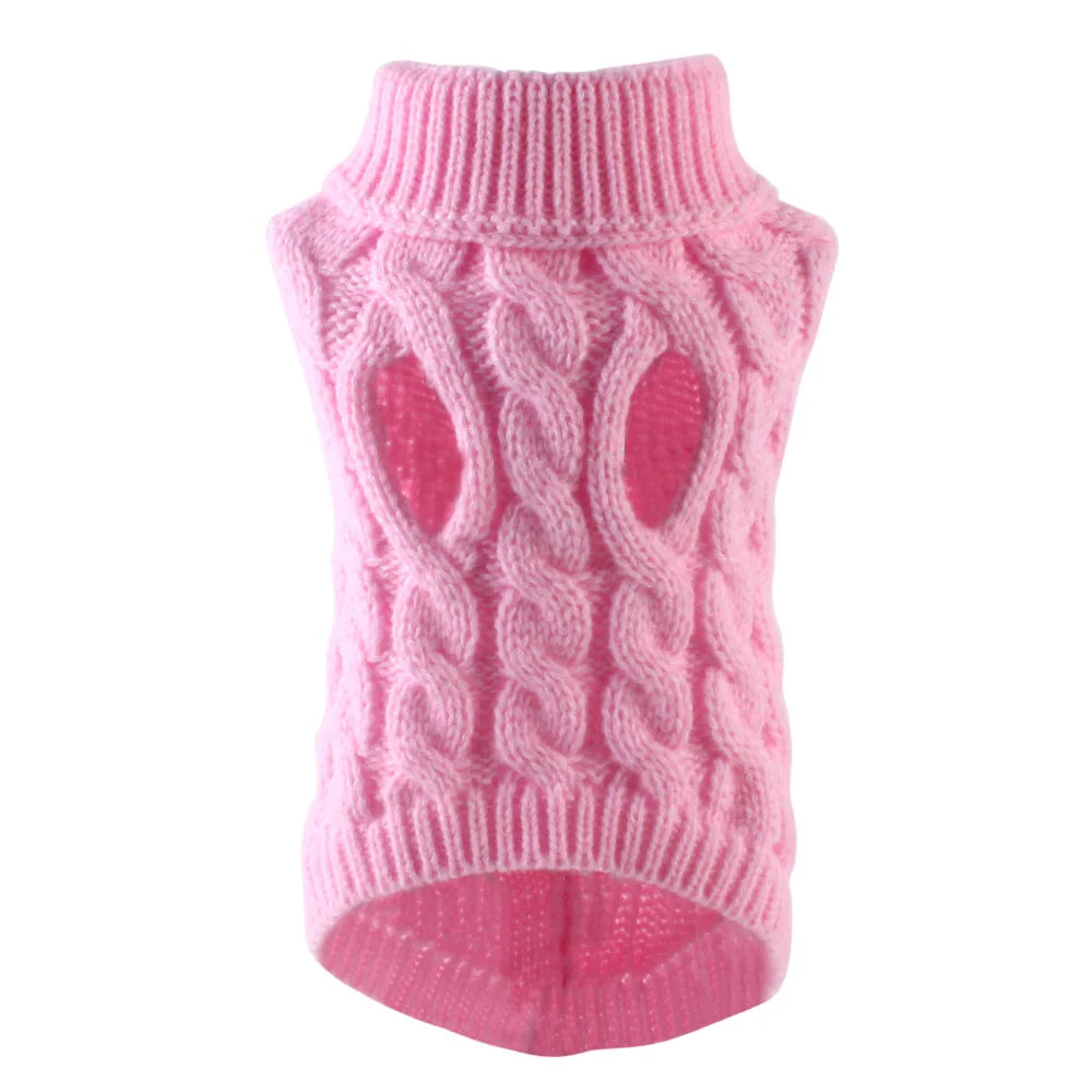 Pull gris pour chiot tricoté rose avec poignet côtelé et motif diamant.
