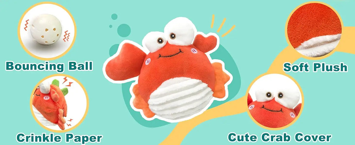 Interactive Crab Plush Toy with Motion-Activated Ball for Dogs