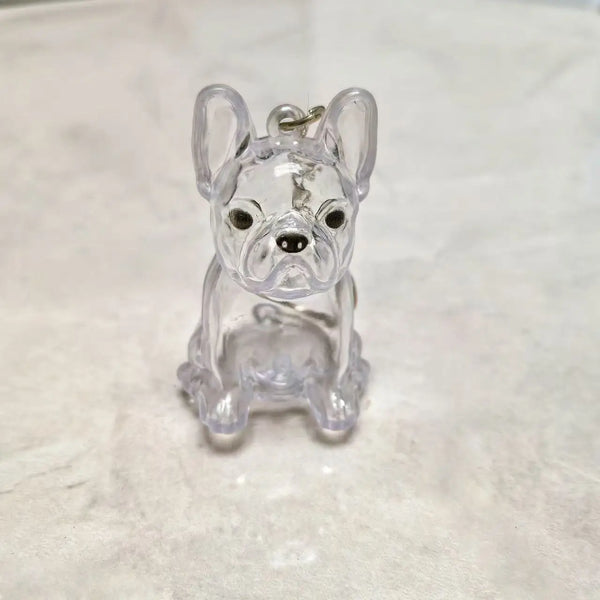 Clear silicone keychain shaped like a dog's head and body