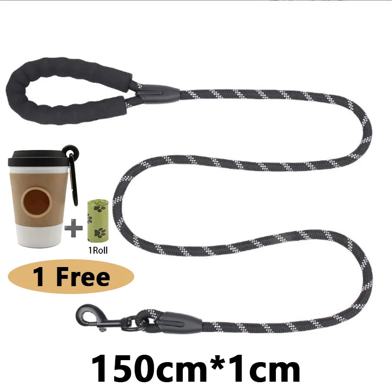 Black adjustable no-pull tactical dog harness with reflective trim and a storage roll