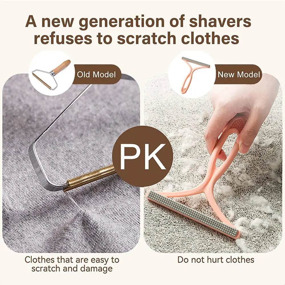 Comparison of an old shaver and a new shaver designed to remove pet hair without scratching clothes.