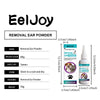 Jar of EelJoy Removal Ear Powder for dogs and cats with product specifications