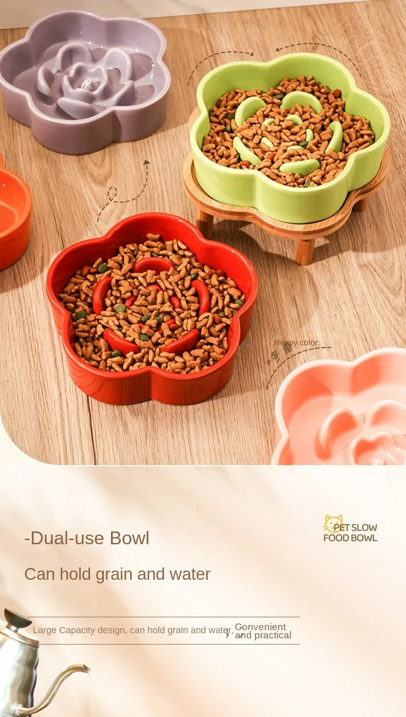 Ceramic Slow Feeder Bowl for Cats and Small Dogs
