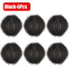 Six black reusable lint filter balls used for laundry