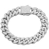 A silver iced out Cuban link bracelet with rhinestone accents shown against a white background.