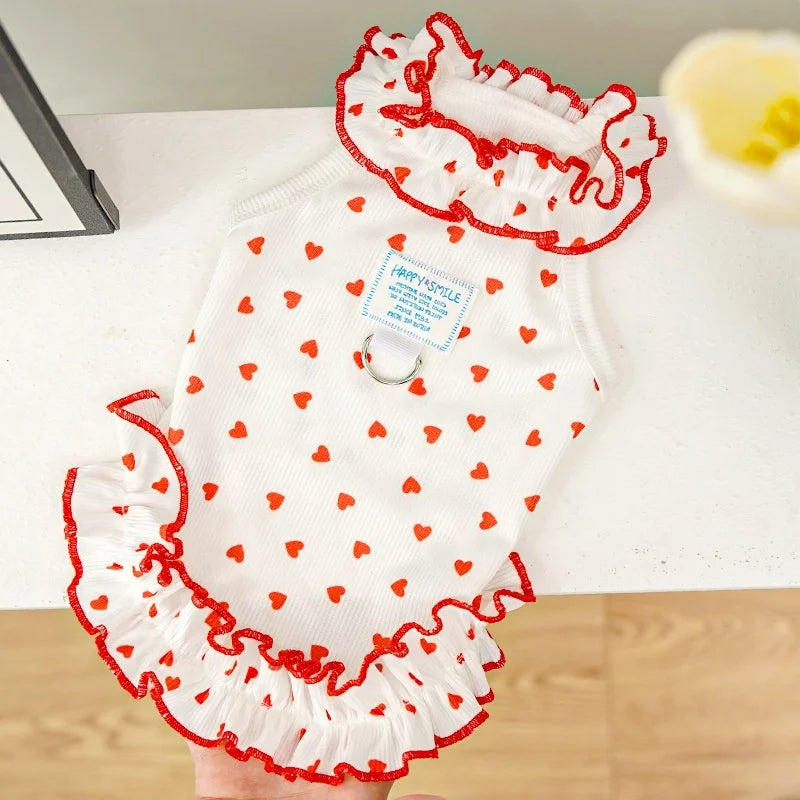 Floral Princess Pet Dress with Heart Print