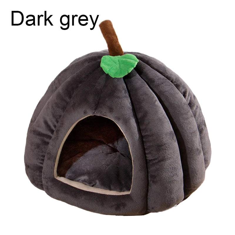 3D Pumpkin Pet House - Semi-Enclosed Bed with Removable Cushion