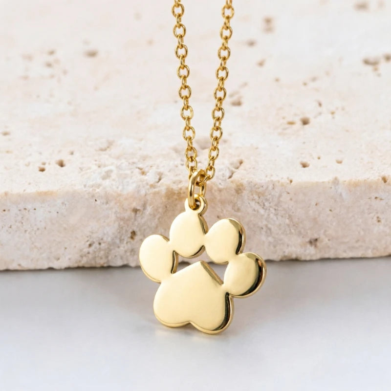 Cat Paw Print Pendant Necklace - Stainless Steel, Hypoallergenic