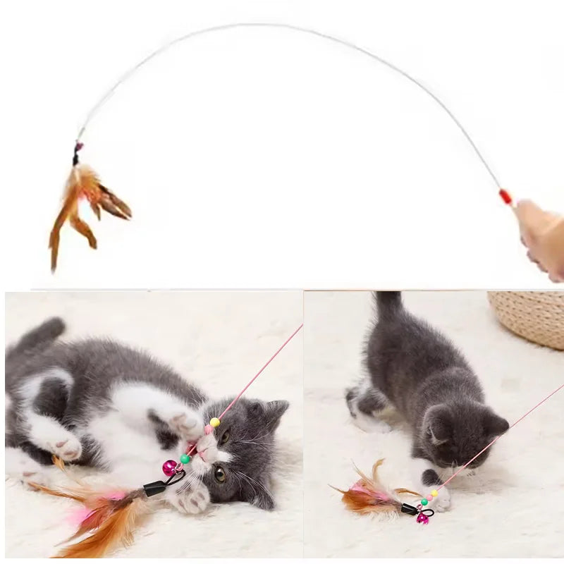 360° Rotating Feather Cat Teaser Wand with Bell