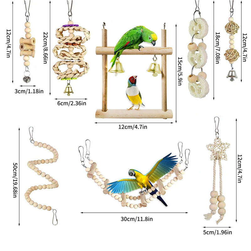 Ensemble de Jouets en Bois pour Oiseaux avec Balances et Clochettes