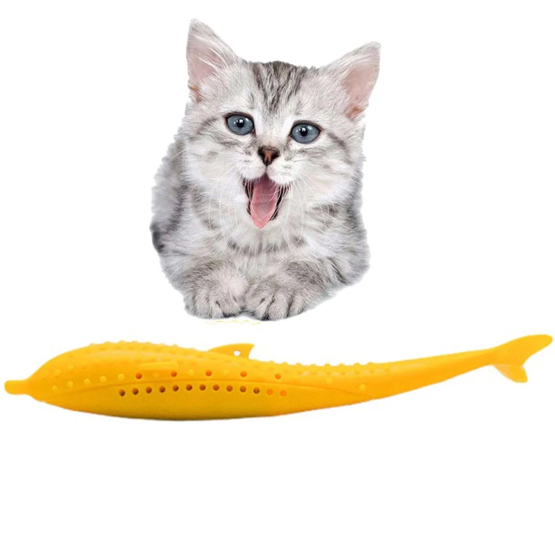 Cat Teeth Brushing Toy: Fish-Shaped Silicone Chew Toy