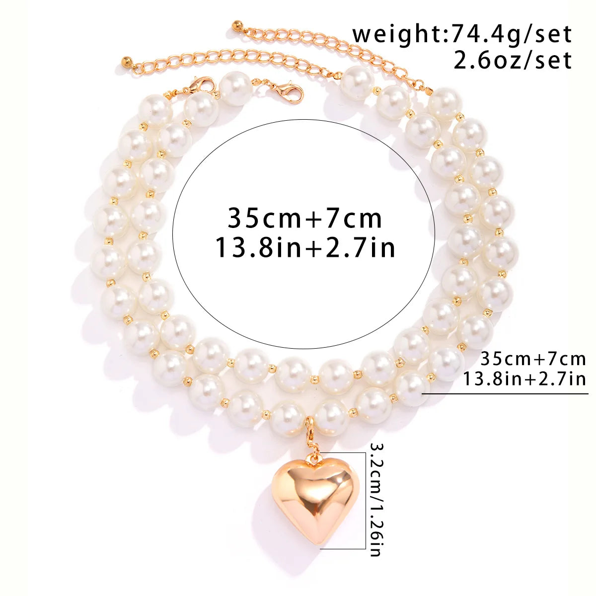 Vintage Pearl Heart Pendant Choker Necklace