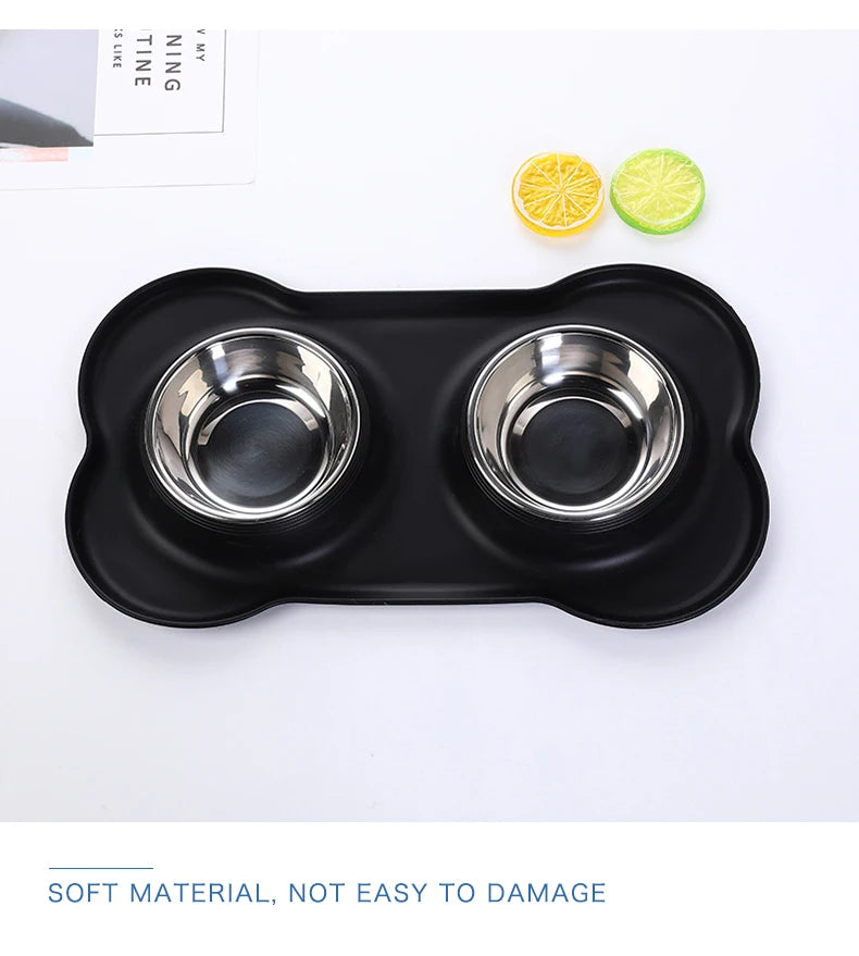 Double Dog Bowl Set with Anti-Slip Silicone Mat