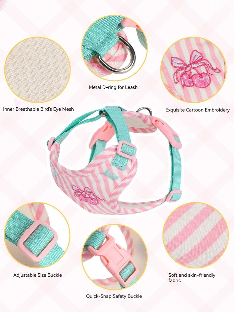 Striped Color-Block Dog Harness with Matching Leash
