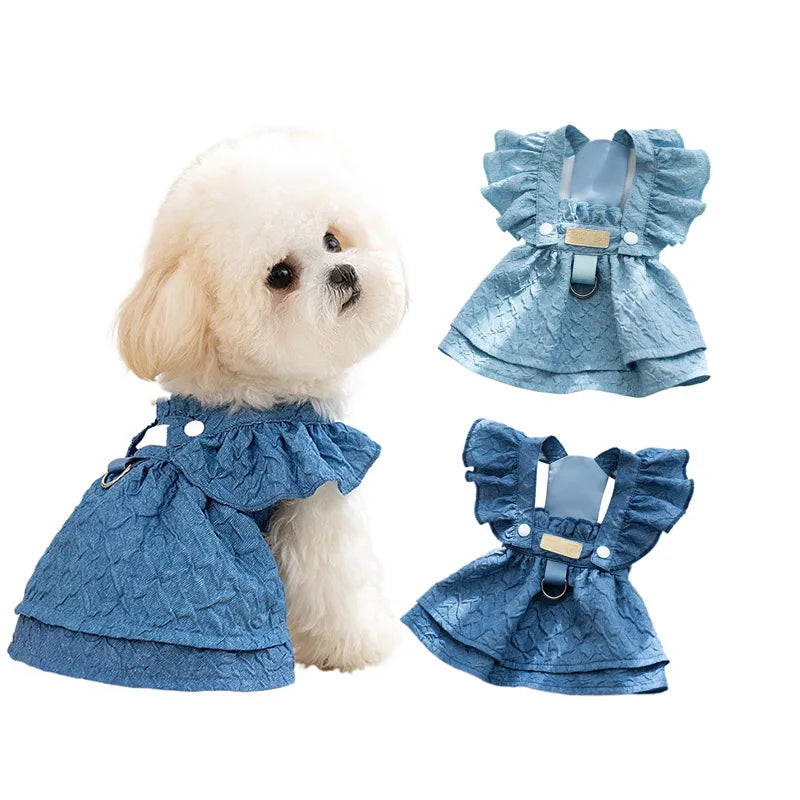 Vestido de Mezclilla para Perro con Anillo para Correa