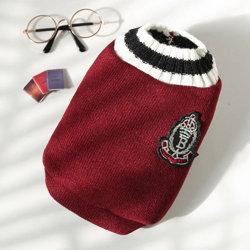 Classic V-Neck Knit Pet Sweater for Small Dogs & Cats