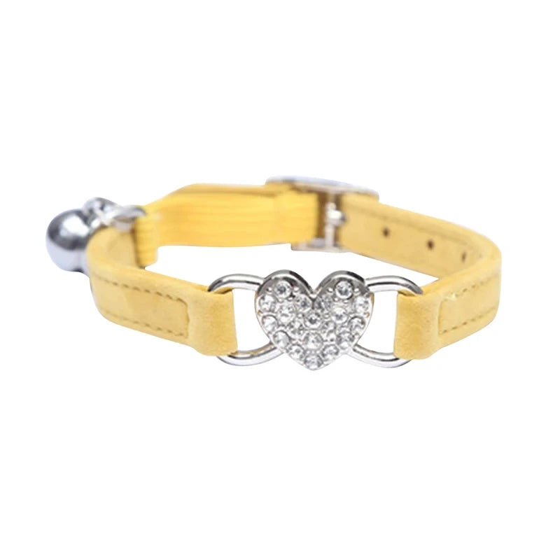 Heart-Shaped Velvet Cat Collar with Bell